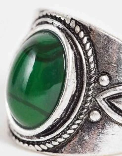 Reclaimed Vintage Unisex Ring With Stone In Silver For Unisex -Closet Theory Her 202361968 4