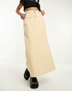 Reclaimed Vintage Denim Maxi Skirt In Ecru For Women Beige