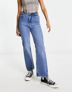 Reclaimed Vintage High Waist Slim Leg Jean In Washed Blue For Women Mid Blue -Closet Theory Her 203579399 3