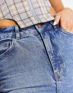 Reclaimed Vintage High Waist Slim Leg Jean In Washed Blue For Women Mid Blue -Closet Theory Her 203579399 4