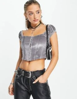 Reclaimed Vintage Velvet Corset In Silver For Women -Closet Theory Her 203714725 1 silver 1