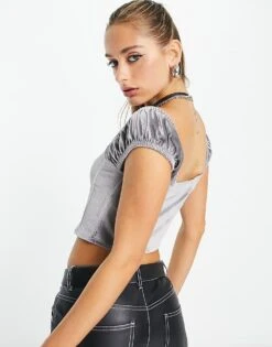 Reclaimed Vintage Velvet Corset In Silver For Women -Closet Theory Her 203714725 2