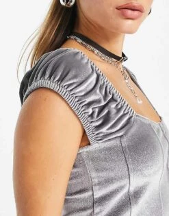 Reclaimed Vintage Velvet Corset In Silver For Women -Closet Theory Her 203714725 4