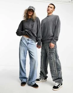 Reclaimed Vintage Unisex Oversized Sweat In Washed Charcoal For Unisex -Closet Theory Her 205010183 1 charcoal 1