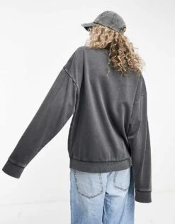 Reclaimed Vintage Unisex Oversized Sweat In Washed Charcoal For Unisex -Closet Theory Her 205010183 3