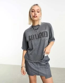 Reclaimed Vintage Logo Cropped Tee In Charcoal For Women