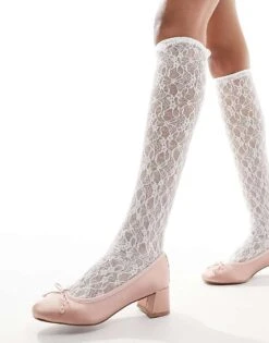 Reclaimed Vintage Lace Knee High Socks In White For Women