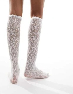 Reclaimed Vintage Lace Knee High Socks In White For Women -Closet Theory Her 205299215 4