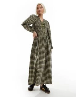 Reclaimed Vintage Drawstring Tie Smock Dress In Check For Women Multi Check