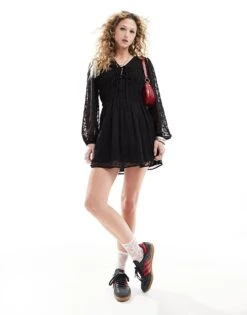 Reclaimed Vintage Mini Dress With Long Sleeves In Black For Women -Closet Theory Her 205457049 1 black 1