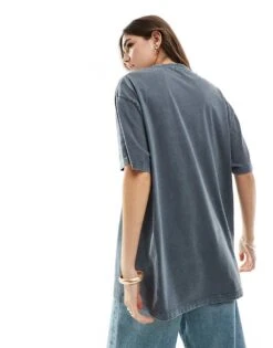Reclaimed Vintage Oversized Washed T Shirt With Logo For Women Charcoal -Closet Theory Her 205457061 3