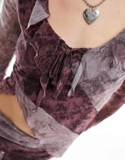 Reclaimed Vintage Asymmetric Top Co-ord In Patchwork Mesh Print For Women Multi -Closet Theory Her 205460318 3