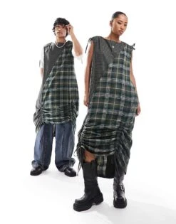 Reclaimed Vintage Genderless Dress With Ruching Detail In Check For Unisex Multi -Closet Theory Her 205486543 4