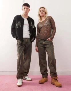 Reclaimed Vintage Unisex Barrel Leg Jean In Brown Wash For Unisex -Closet Theory Her 205526670 1 brown 1