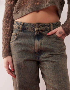 Reclaimed Vintage Unisex Barrel Leg Jean In Brown Wash For Unisex -Closet Theory Her 205526670 5