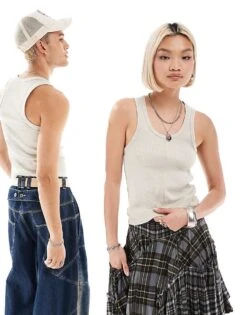 Reclaimed Vintage Unisex Shrunken Ribbed Vest Stone For Unisex -Closet Theory Her 205547551 1 stone 1