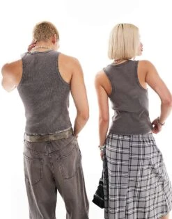 Reclaimed Vintage Unisex Shrunken Ribbed Vest In Washed Charcoal For Unisex -Closet Theory Her 205547569 2