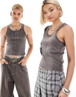 Reclaimed Vintage Unisex Shrunken Ribbed Vest In Washed Charcoal For Unisex -Closet Theory Her 205547569 3