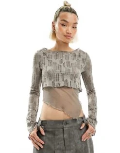 Reclaimed Vintage Slash Neck Asymmetric Hem Top In Grey For Women Charcoal -Closet Theory Her 205558461 1 charcoal 1