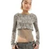 Reclaimed Vintage Slash Neck Asymmetric Hem Top In Grey For Women Charcoal -Closet Theory Her 205558461 1 charcoal
