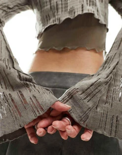 Reclaimed Vintage Slash Neck Asymmetric Hem Top In Grey For Women Charcoal -Closet Theory Her 205558461 4