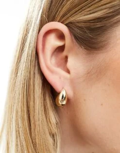 Reclaimed Vintage Teardrop Chubby Hoops In Gold For Women -Closet Theory Her 205558582 3
