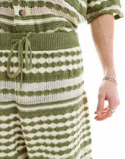 Reclaimed Vintage Unisex Knitted Shorts In Stripe Crochet For Unisex Green -Closet Theory Her 205562677 3