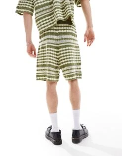 Reclaimed Vintage Unisex Knitted Shorts In Stripe Crochet For Unisex Green -Closet Theory Her 205562677 4