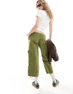 Reclaimed Vintage Y2k Cropped Capri Trouser For Women Khaki
