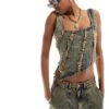 Reclaimed Vintage Limited Edition Distressed Denim Corset Top Co Ord For Women Brown -Closet Theory Her 205610220 1 brown