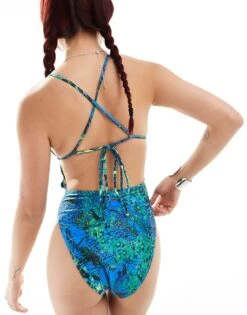 Reclaimed Vintage Cutout Swimsuit In Blue Animal Print For Women Multi -Closet Theory Her 205623120 4