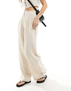 Reclaimed Vintage Mensy Wide Leg Trouser In Linen Look For Women Beige -Closet Theory Her 205646528 1 beige 1