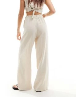Reclaimed Vintage Mensy Wide Leg Trouser In Linen Look For Women Beige -Closet Theory Her 205646528 3