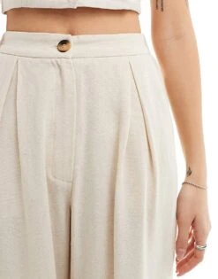 Reclaimed Vintage Mensy Wide Leg Trouser In Linen Look For Women Beige -Closet Theory Her 205646528 5