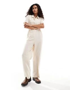 Reclaimed Vintage Linen Jumpsuit With Drawstrings In Neutral For Women Beige -Closet Theory Her 205646540 1 beige 1