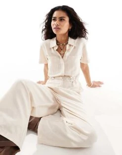 Reclaimed Vintage Linen Jumpsuit With Drawstrings In Neutral For Women Beige -Closet Theory Her 205646540 3