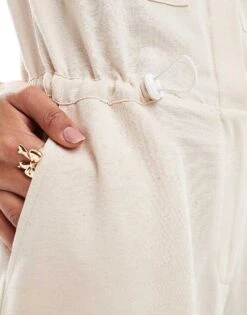 Reclaimed Vintage Linen Jumpsuit With Drawstrings In Neutral For Women Beige -Closet Theory Her 205646540 4