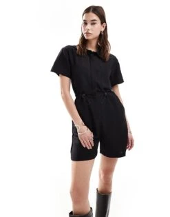 Reclaimed Vintage Linen Romper Playsuit In Black For Women