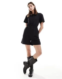 Reclaimed Vintage Linen Romper Playsuit In Black For Women -Closet Theory Her 205646541 3