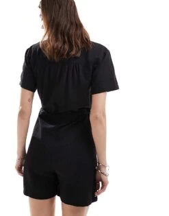 Reclaimed Vintage Linen Romper Playsuit In Black For Women -Closet Theory Her 205646541 4