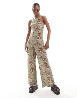 Reclaimed Vintage Sleeveless Jumpsuit In Green Floral For Women