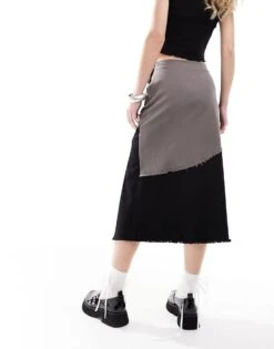 Reclaimed Vintage Spliced Midi Skirt In Grey And Black For Women -Closet Theory Her 205649265 4