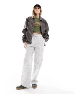Reclaimed Vintage Pull On Tailored Trouser In White Pinstripe For Women