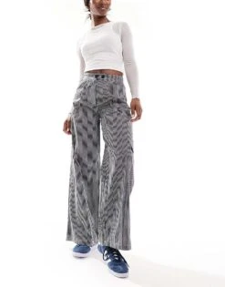Reclaimed Vintage Wide Leg Cargo Trouser In Dark Grey Pinstripe For Women -Closet Theory Her 205661026 4