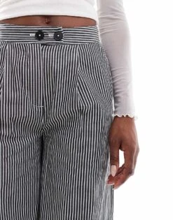 Reclaimed Vintage Wide Leg Cargo Trouser In Dark Grey Pinstripe For Women -Closet Theory Her 205661026 5