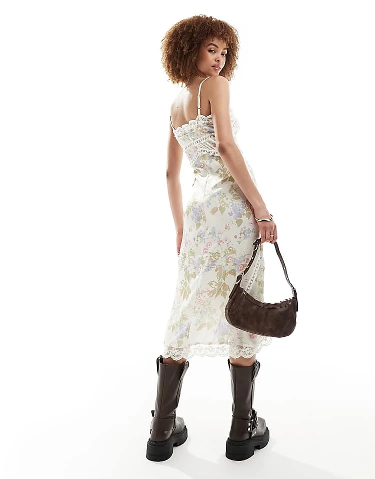 Reclaimed Vintage Recalimed Vintage Button Front Slip Dress With Lace In Floral Print For Women 5 Reclaimed Vintage Recalimed Vintage Button Front Slip Dress With Lace In Floral Print For Women - Image 3