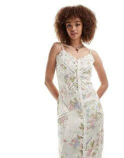 Reclaimed Vintage Recalimed Vintage Button Front Slip Dress With Lace In Floral Print For Women 10 Reclaimed Vintage Recalimed Vintage Button Front Slip Dress With Lace In Floral Print For Women -Closet Theory Her 205687335 4