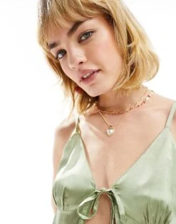 Reclaimed Vintage Cutwork Tie Front Cami In Green For Women -Closet Theory Her 205687362 3