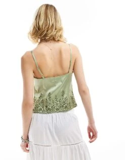 Reclaimed Vintage Cutwork Tie Front Cami In Green For Women -Closet Theory Her 205687362 4