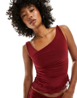 Reclaimed Vintage Ruched Top Co-ord In Burgundy For Women -Closet Theory Her 205695523 1 burgundy 1